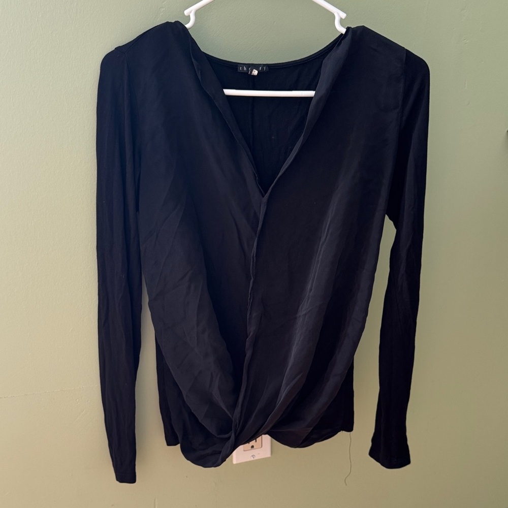 Theory Elegant Black Wrap Blouse